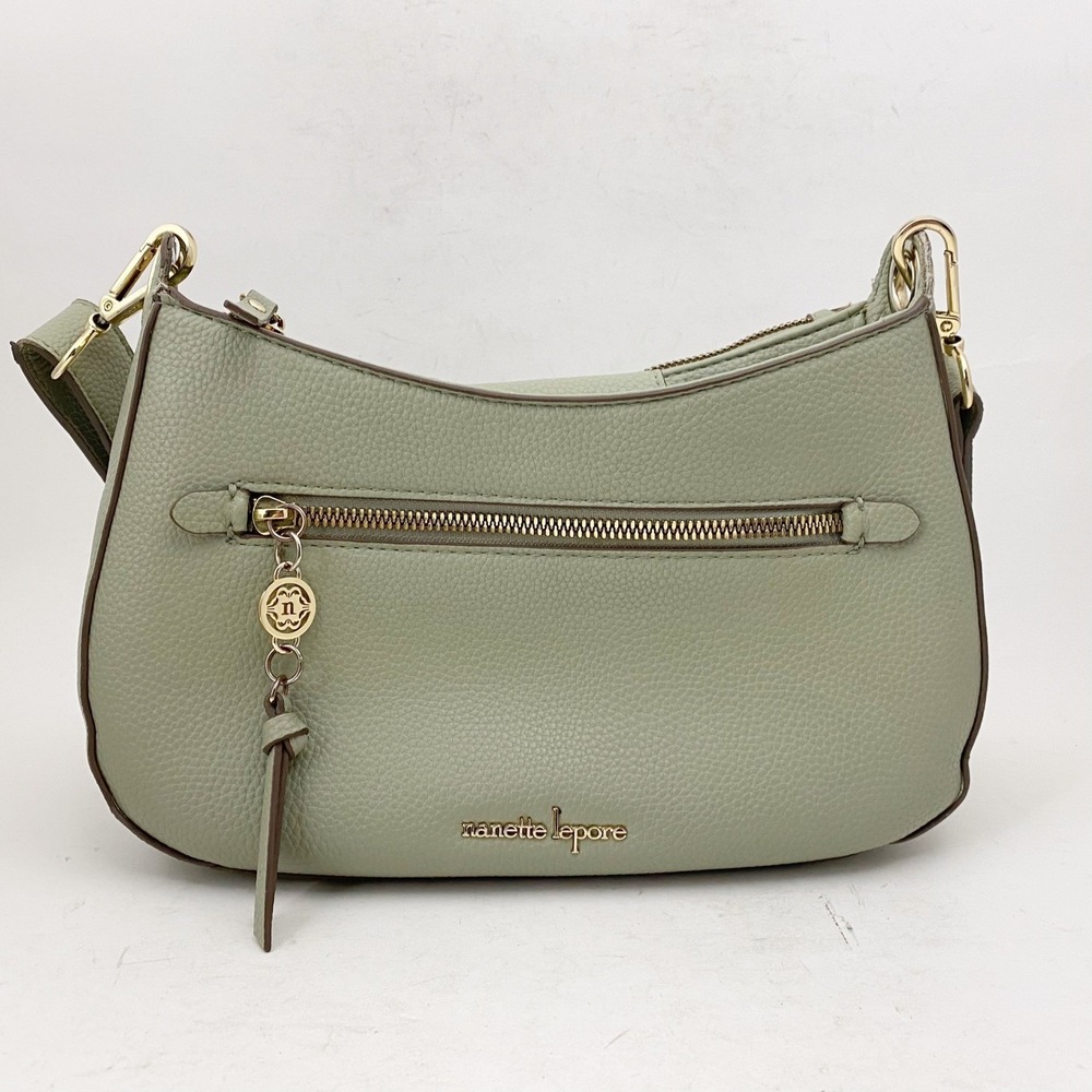 Nanette Lepore Sage Green Pebbled Vegan Leather Crossbody Bag Gold Hardware